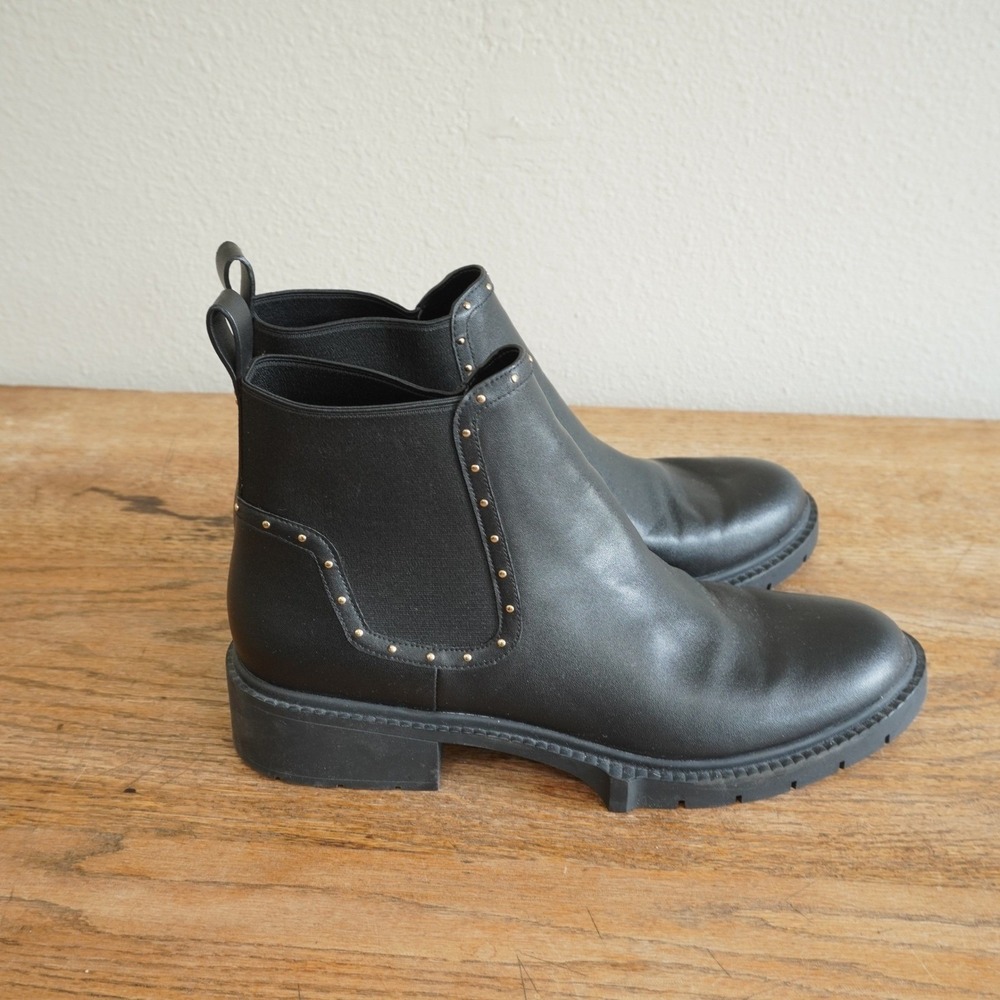Coach Womens 11B Black Leather Studded Chelsea Lug Sole Ankle Boots‎ City Chic